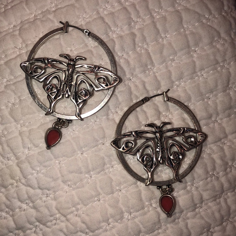 Womens Butterfly Hoop Earrings Faux Gemstone
